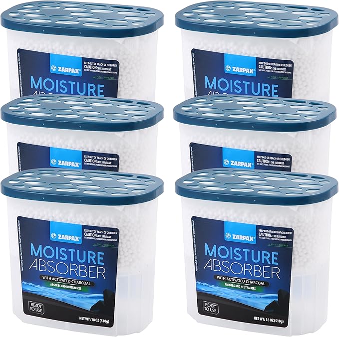 Moisture Absorber Activated Charcoal 18 oz/510g | Removes Moisture, Damp, Humidity & Odors | Odor Absorber | Moisture Trap for Bathroom, Closet, Kitchen & Small Spaces | Set of 6 by Zarpax