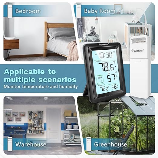 Geevon Wireless Indoor Outdoor Thermometer & Hygrometer with Remote Sensor – Digital Temperature & Humidity Monitor, Alarm, Snooze, 10s Backlight - Image 9