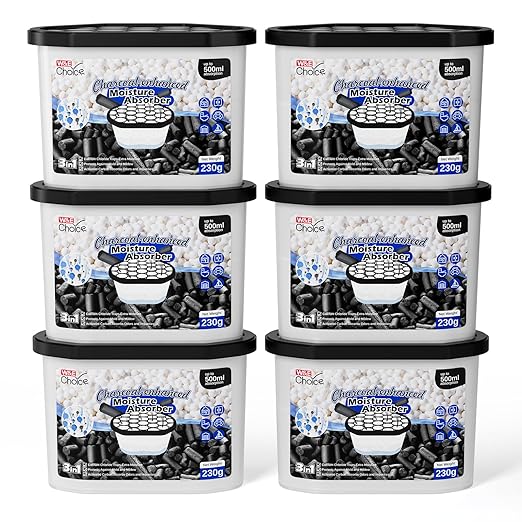 W&E Choice Moisture Absorbers with Activated Charcoal, Portable Dehumidifier for Closet & Bathrooms, Kitchen, Humidity Absorber Odor Eliminator Absorber 6 Pack by WEChoice