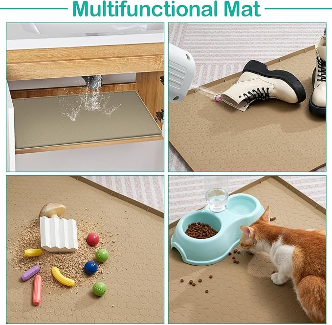 Waterproof Under Sink Mat 28" x 22", Silicone Cabinet Liner, Rubber Protector for Kitchen and Bathroom, Keeps Cabinets Clean, Dry, and Organized (Beige) - Image 5