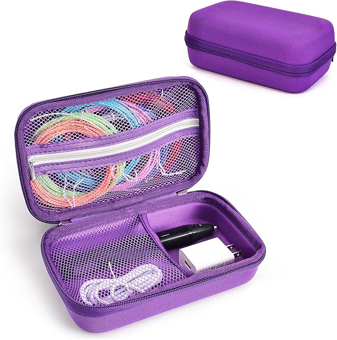 Case Compatible with 3Doodler Start+ Essentials for 3D Pen Set for Kids, Carrying Holder Fit for Printing Pens, Storage Organizer for Printing Filament Refill, Micro-USB Charger (3D-04B-Purple) by TATAVR