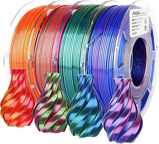 AMOLEN Silk PLA 3D Printer Filament Bundle, Shiny Dual Color Filament 1.75mm Pack, Multi Color Change 3D Printing Filament for Most FDM 3D Printer, 4 Spools 200g Each by AMOLEN