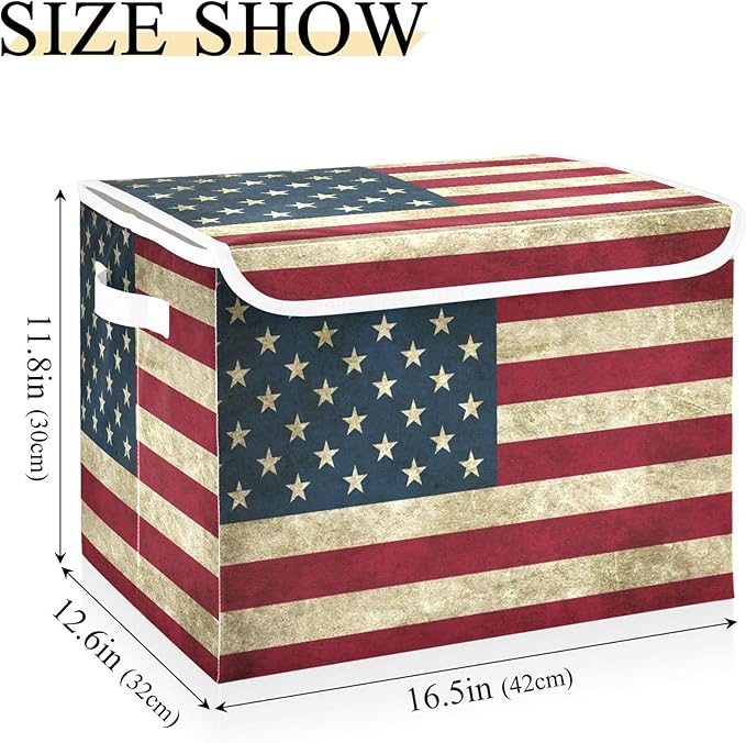 xigua American Flag Storage Bins with Lids and Carrying Handle,Foldable Storage Boxes Organizer Containers Baskets Cube with Cover for Home Bedroom Closet Office - Image 3