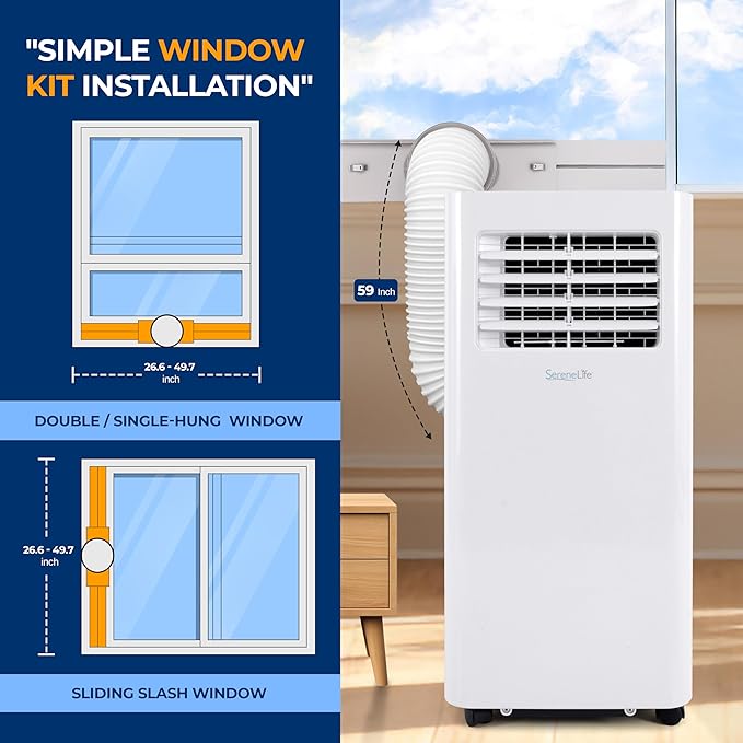 SereneLife Small Air Conditioner Portable 8,000 BTU with Built-in Dehumidifier - Portable AC unit for rooms up to 350 sq ft - WiFi app + Remote Control, Window Mount Exhaust Kit - Image 5
