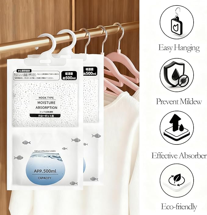 Moisture Absorbers 12 Pack，Hanging Closet Dehumidifier Bags,Humidity Packs, Humidity Absorber in Wardrobes, Bedrooms, Bathrooms - Image 2
