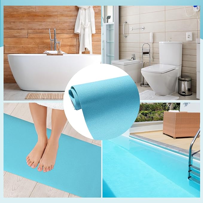 16" x 40" Non Slip Bathtub Mat with Drain Cut Out Anti Slipping Non Skid Safe Tub Mat Adhesive Peel and Stick Bath Tub Mat PEVA Tub Sticker for Shower Floor Boat Wet Areas(Light Blue) - Image 5