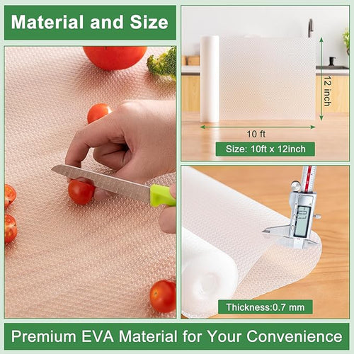 12 Inches x 10 FT Non-Adhesive Shelf Liner Water Resistant Oil-Proof Thickened Easy to Clean and Cut Drawer Mats for Refrigerator, Desk, Cabinet, Kitchen - Image 2