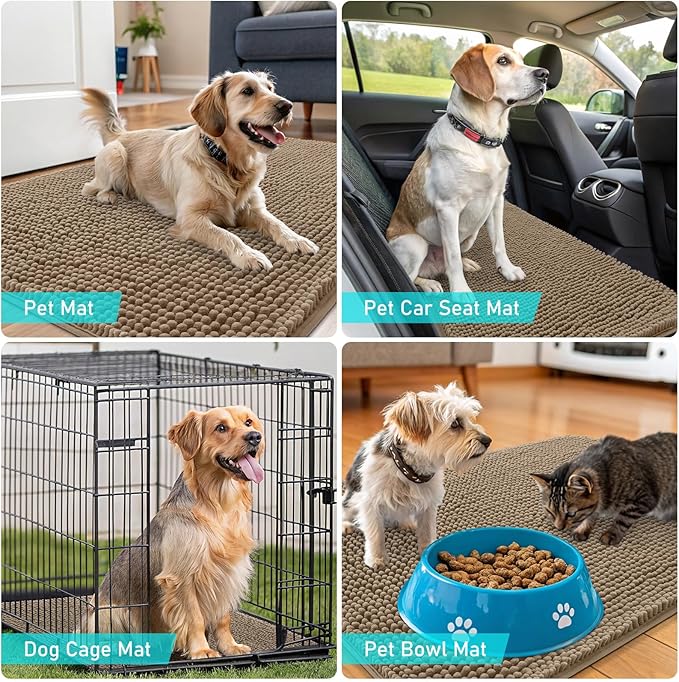 OLANLY Dog Door Mat for Muddy Paws 30x20, Absorbs Moisture and Dirt, Absorbent Non-Slip Washable Doormat, Quick Dry Chenille Mud Mat for Dogs, Entry Indoor Entryway Carpet for Inside Floor, Tan - Image 7