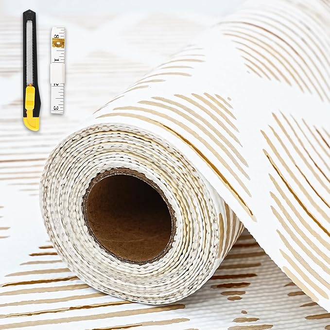 Drawer and Shelf Liner for Kitchen Cabinet,Non-Adhesive Cabinet Liner 24in x 30FT,Waterproof Shelf Paper Non-Slip Mats Cupboard Liners Contact Protect Dresser/Shelves/Table-Brown Stripes by GTJ