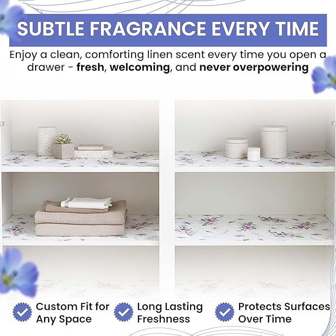8X Linen Scented Drawer Liners for Dresser - Non Adhesive Cabinet Liners for Shelves - Double-Sided Pattern Kitchen Shelf Liners - Shelf Paper for Bathroom, Cupboard & Closets are Ideal Winter Gift - Image 4