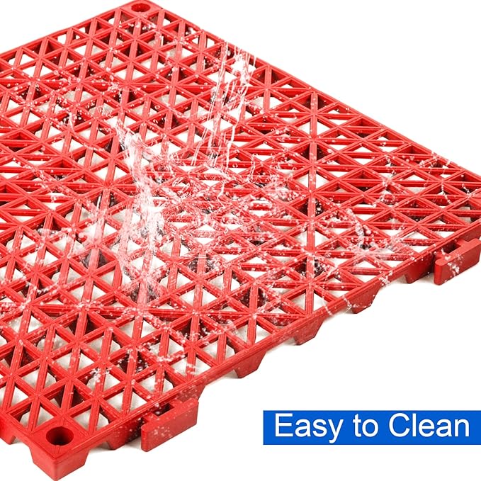 MYFAMIREA Modular Interlocking Cushion 12 Pack 11.8" x 11.8" Rubber Floor Tiles Non-Slip Splicing Drainage Mats for Deck, Pool, Outdoor Shower, Patio, Balcony, Indoor Bathroom, Kitchen, Yard (Red) - Image 5
