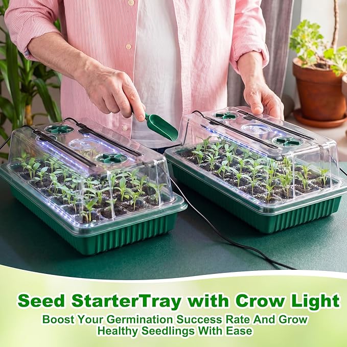 8 Pack Starter Tray with Light, 320 Cells Sprouting Kit Seedling Tray with Humidity Domes, Remote, Timer, Adjustable Light & Gloves, Starter for Indoor Greenhouse - Image 7