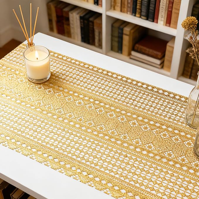 Drawer and Shelf Liner - Gold Geometric Lace Pattern,Non Adhesive Non Slip Waterproof Easy-Clean Shelf Liner for Kitchen Cabinet, Refrigerator, Bathroom, Pantry Storage Drawers, 17 in x 20 Ft - Image 5