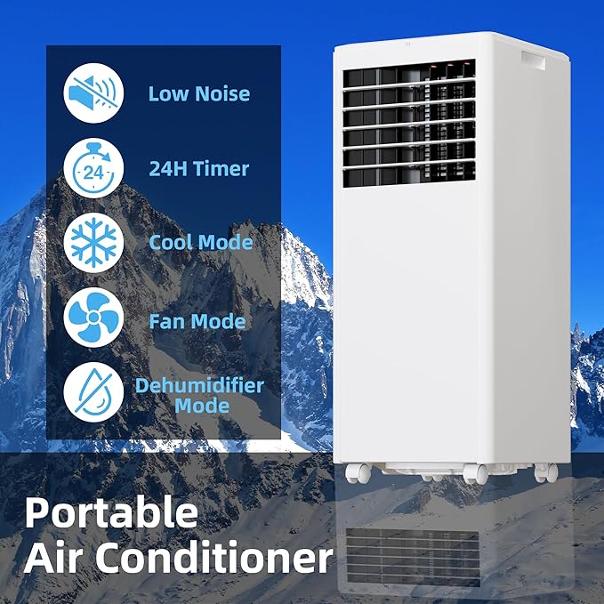 8000Btus Portable Air Conditioner with Cooling, Dehumidifier, Fan 3-IN-1 Indoor AC,24H Timer, Sleep Mode, 2 Wind Speeds,Portable AC with Remote Control for Home Garage Offices - Image 2
