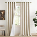 NICETOWN 100% Absolutely Blackout Linen Curtains with Thermal Insulated White Liner, Beige, W62, 2 Pieces, Noise Reducing Textured Linen Look Curtains for Windows 108 inch Length for Classroom by NICETOWN