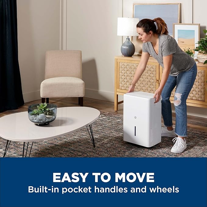 GE Portable Dehumidifier, 50 Pint Daily Output with Built-in Pump and Smart Dry for Wet Spaces Auto or Manual Drainage, Ultra Quiet, Perfect for Basement, Bedroom, Bathrooms, White - Image 5