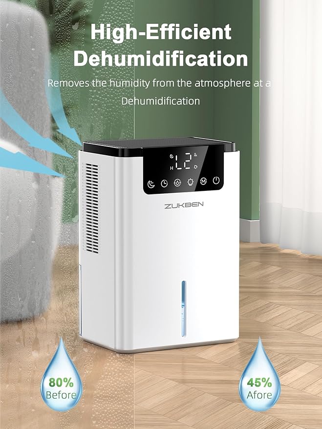Dehumidifier,75 OZ Water Tank (500 sq.ft) Dehumidifiers for Home,Quiet Dehumidifier for Bathroom Bedroom Basement RV with 12H Timer,Auto Shut Off,7 Colors LED Light,Sleep Modes - Image 4