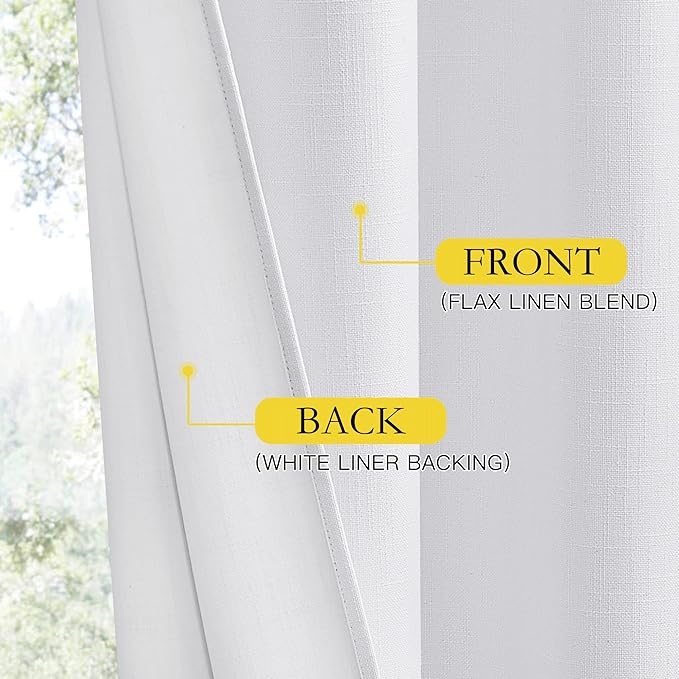 NICETOWN 100% Absolutely Blackout Linen Curtains with Thermal Insulated White Liner, White, 52 inches Wide, 102 inches Length Energy Saving Curtains for Living Room 2 Panels Set, Vertical Blinds - Image 6