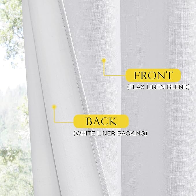 NICETOWN 100% Absolutely Blackout Linen Curtains with Thermal Insulated White Liner, White, 42 inches Wide, 63 inches Length Energy Saving Curtains for Cupboard 2 Panels Set, Vertical Blinds - Image 6