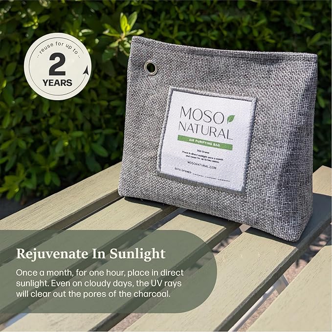Moso Natural Air Purifying Bag 600g (21oz) Premium Bamboo Charcoal Odor Absorber | Room Deodorizer for Large Spaces, Bedroom, Kitchen, Basement | Pet Odor Eliminator for Home | Unscented (5 Pack) - Image 8