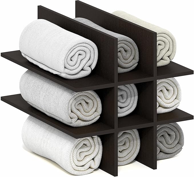 Furinno Cubicle Cube Insert, 9-Compartment Cube Organizer, Geometric Shelf Accessory, Fits into Furinno Triple Thick Cubes, IKEA Kallax, for Organizers and Storage, Black Dark Oak by Furinno-FitsYourSpaceFitsYourBudget