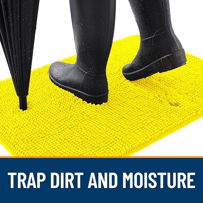 OLANLY Dog Door Mat for Muddy Paws 24x16, Absorbs Moisture and Dirt, Absorbent Non-Slip Washable Doormat, Quick Dry Chenille Mud Mat, Entry Indoor Entryway Carpet for Inside Floor, Lemon Yellow - Image 2