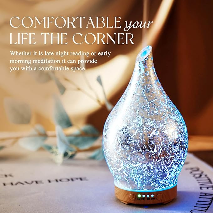 Porseme Essential Oil Diffuser Glass Aromatherapy Ultrasonic Humidifier, Air Refresh Auto Shut-Off, Timer Setting, BPA Free for Home Hotel Yoga Leisure SPA Gift 150ml Last 6H - Image 6