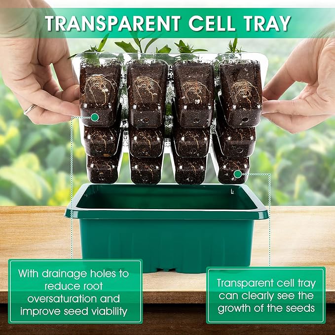 Seed Starter Tray with Light, 6PCS Seed Starter Kit with Grow Light, Seedling Starter Trays with Humidity Domes, Covers Height 3.9", Indoor Gardening Plant Germination Trays (12 Cells per Tray) - Image 5