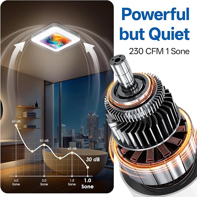 Bathroom Exhaust Fan with Light Humidity Sensor, Bathroom Fan with Humidity Sensor, 230 CFM 1.0 Sone Exhaust Fan, Venlitation Fan with 3CCT LED Light 7 LED Color, Remote Control Easy Install - Image 8
