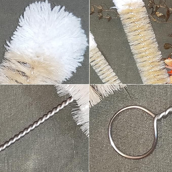 NewFerU Stainless Steel Soda Bottle Cleaning Brush Set in Natural Boar Bristle Wool Tip Long Handle, Flexible Bendable Thick Wire Cleaner for Narrow Neck Water Baby Bottles Straw Pipe Tube Flask (3) - Image 3