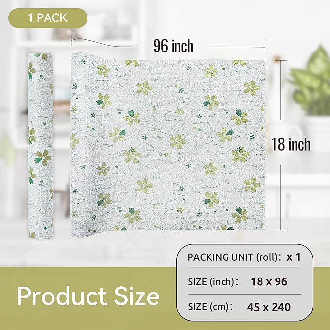 FIFTY FEET 18"x96" Non-Adhesive Shelf Liner for Kitchen Cabinets and Drawers, Washable Non-Slip PVC Cabinet Liner (Green Floral)(1 Roll) - Image 5