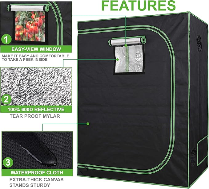 JungleA 2x4 Grow Tent, High Reflective Mylar Hydroponic Growing System, 48"x24"x60" Indoor Growing Tent Greenhouse Kit, Grow Box w/Observation Window & Floor Tray, Home Plant Fruit, Flower, Farmer Veg - Image 2