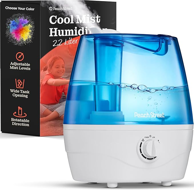 Cool Mist Humidifiers for Bedroom - 2.2L Water Tank, Baby, Office, Quiet Ultrasonic Air Vaporizer, Adjustable Mist Level, 360 Nozzle Rotation, Auto-Shut Off, Large Area Humidifier Easy Fill and Clean by PeachStreet