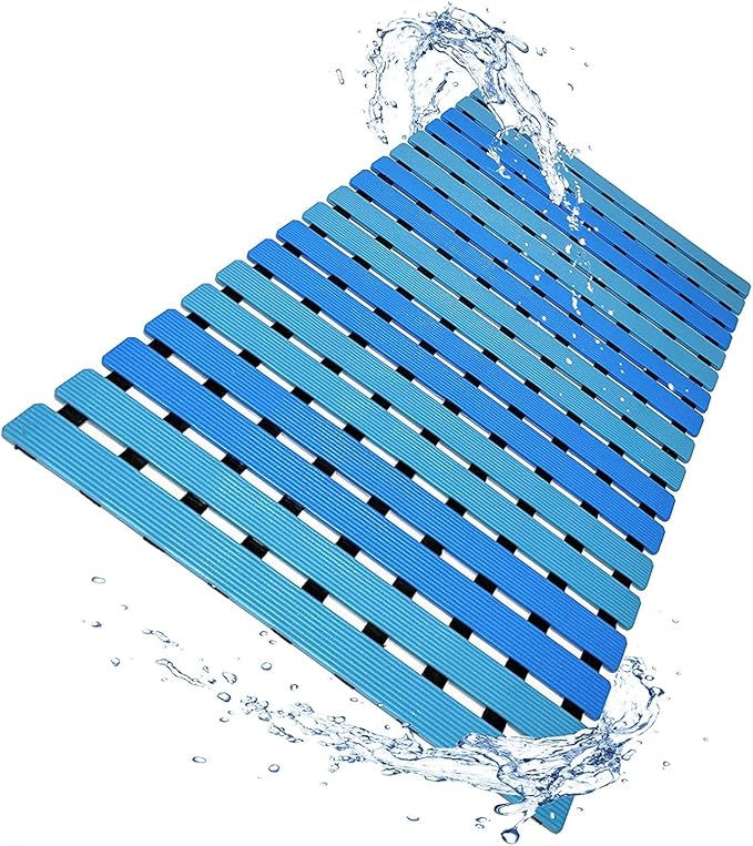 Non Slip Bathtub Mat | Double-Layered Shower Floor Mat with Suction Cups | EZ-Dry Construction | Non-Toxic, BPA, Latex, Phthalate, PVC Free (Wave) by LuxurYou