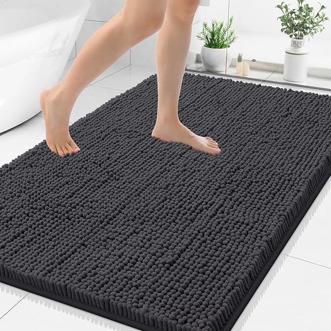 Smiry Luxury Chenille Bathroom Rugs 50x30, Extra Soft and Absorbent Shaggy Bath Mat, Machine Washable, Non-Slip Plush Carpet Runner for Tub, Shower, and Floor, Home Decor Accessories, Charcoal Grey by Smiry