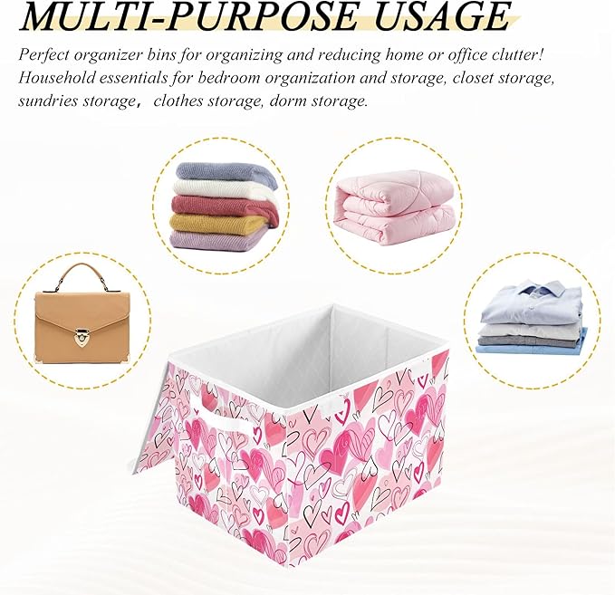 xigua Valentine's Day Storage Bins with Lids and Carrying Handle,Foldable Storage Boxes Organizer Containers Baskets Cube with Cover for Home Bedroom Closet Office - Image 7