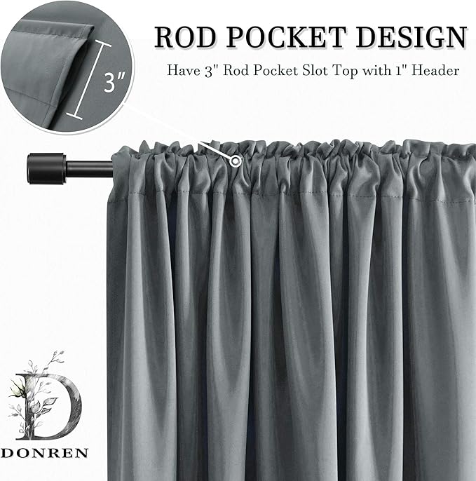 DONREN 54 Inch Length Medium Grey Blackout Curtains for Bedroom - Small Window Treatment Rod Pocket Curtain Drapes (Set of 2 Panels) - Image 4
