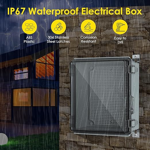 Waterproof Electrical Junction Box, IP67 Plastic Weatherproof Outdoor WiFi Enclosure with Mounting Plate, Wall Brackets, for WiFi Electronics Project, Clear (5.9"x5.9"x3.5") - Image 2