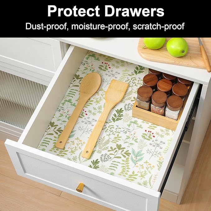 Cooyes Shelf Liners for Kitchen Cabinets Refrigerator Liners Waterproof & Oil-Proof Kitchen Cupboard Liner Drawer Mats EVA Material Non Adhesive Fridge Liner for Shelves（23.6" W x 360" L） - Image 2
