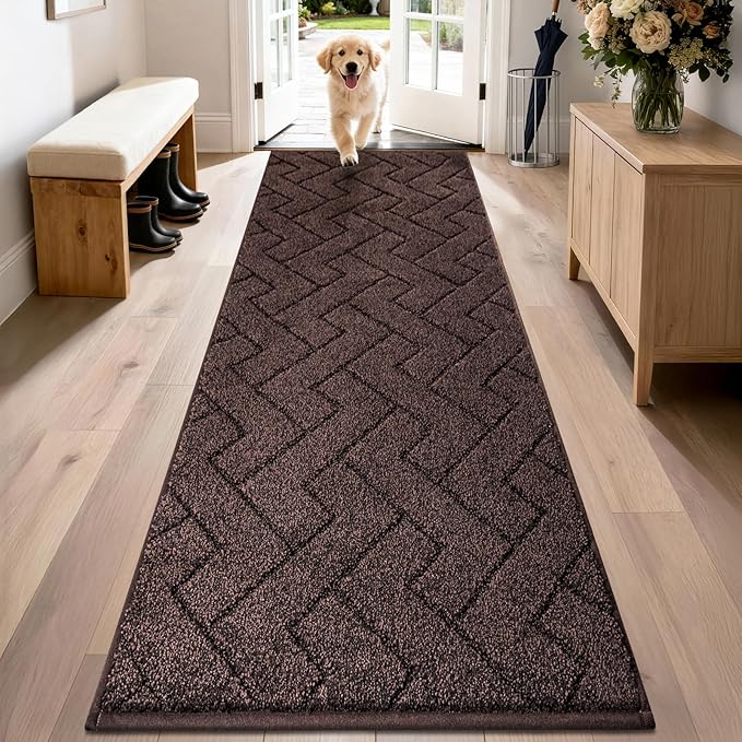 PURRUGS Dirt Trapping Door Mat 24" x 84", Non-Slip Machine Washable Entry Rug, Dog Doormat, Indoor Front Door Mat, Super Absorbent Entryway Rug for Muddy Shoes & Paws, Brown by PURRUGS