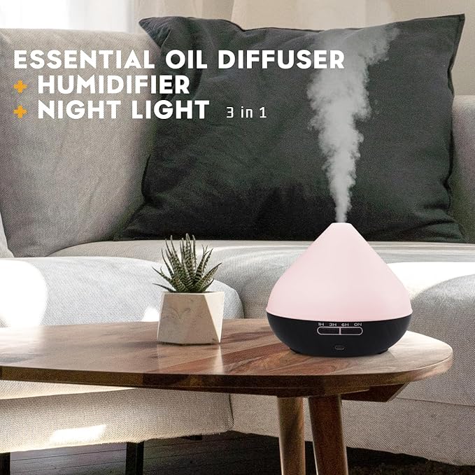 550ml Large Capacity Diffuser with Essential Oils, Aromatherapy Ultrasonic Air Humidifier for Bedroom, 7 LED Lights, Timer and Waterless Auto-Off for Home Decor Gift,Office Spa - Image 2