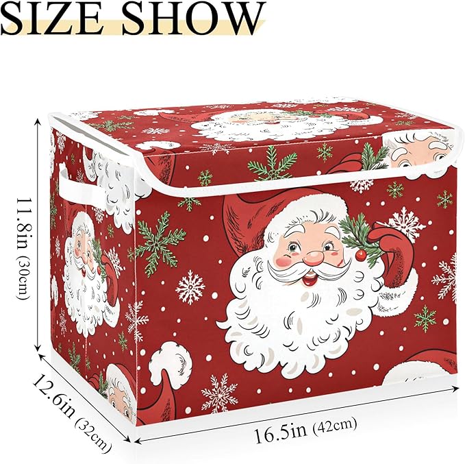 xigua Christmas Santa Claus Storage Bins with Lids and Carrying Handle,Foldable Storage Boxes Organizer Containers Baskets Cube with Cover for Home Bedroom Closet Office - Image 3