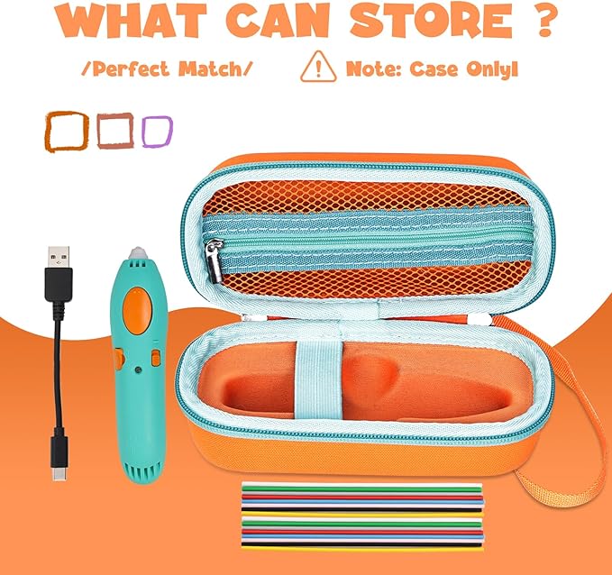 Case Compatible with 3Doodler Start+ Essentials for 3D Pen Set for Kids, Carrying Holder Fit for Printing Pens,Storage Organizer for Printing Filament Refill,Micro-USB Charger (3D-01-Orange) - Image 5