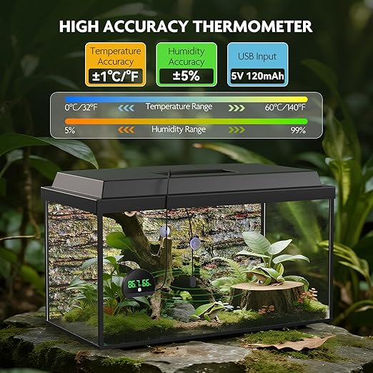 PAIZOO Reptile Thermometer Hygrometer, LED Reptile Tank Thermometer and Humidity Gauge, Rechargeable Digital Hygrometer for Reptile Tank Accessories, Switch Between ℉/℃, Always-on Display Mode - Image 4