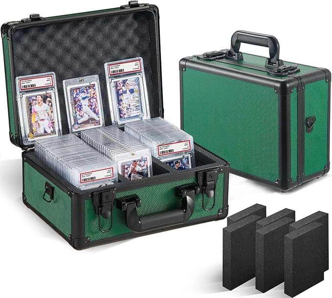 Graded Card Storage Box, Trading Cards Slab Carrying Case, 3 Row Green Hard Sports Cards Holder Boxes with 6 Dividers Fits for PSA BGS SGC Top Loaders Collection by Unknown