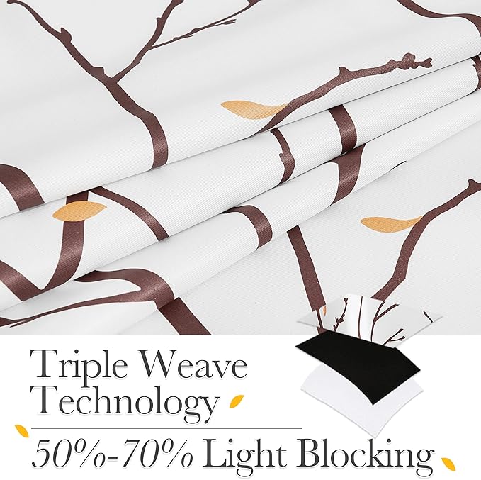 NICETOWN Room Darkening Curtains Branch Pattern for Bedroom, Grommet Top Plant Blackout Window Treatments with Petals Casual & Natural Style for Living Room, Tan, W52 x L84, 1 Pair - Image 4