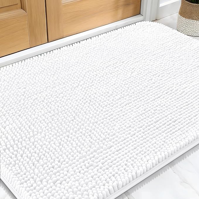 OLANLY Dog Door Mat for Muddy Paws 30x20, Absorbs Moisture and Dirt, Absorbent Non-Slip Washable Doormat, Quick Dry Chenille Mud Mat for Dogs, Entry Indoor Entryway Carpet for Inside Floor, White by OLANLY