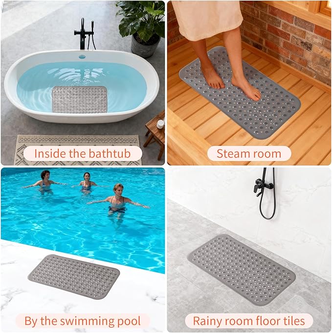 Anti-Slip Bathtub Shower mat, 27.5×14.5（Approximately 70×37cm） inch Soft Oversized Machine Washable Non-Slip Bathtub mat with Drainage Holes, Bathroom Floor Suction Cup.（1-Clear Gray） - Image 6