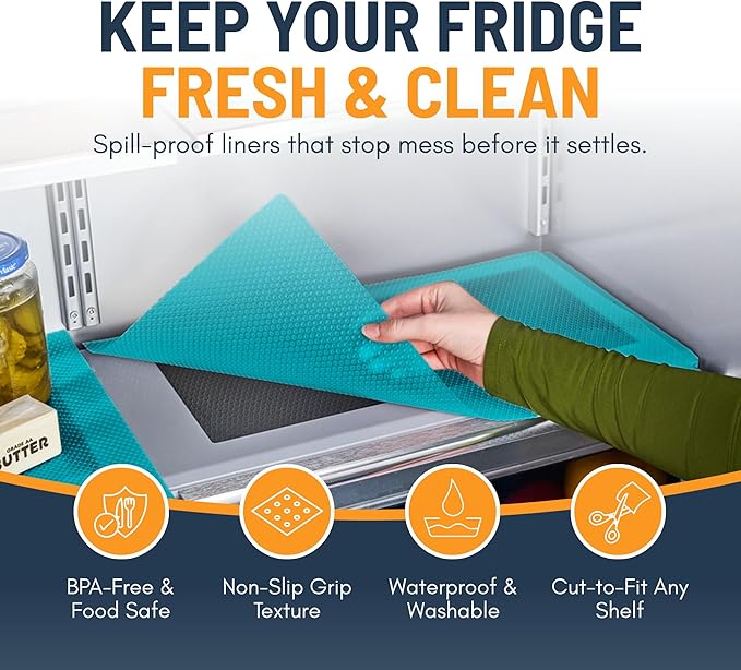 Refrigerator Liners for Shelves (8 Pack) by Linda’s Essentials - Non-Adhesive Shelf or Drawer Liner, BPA-Free Fridge Mats for Kitchen & Cabinets, Easy to Clean, Ideal Household Essentials (Blue) - Image 3