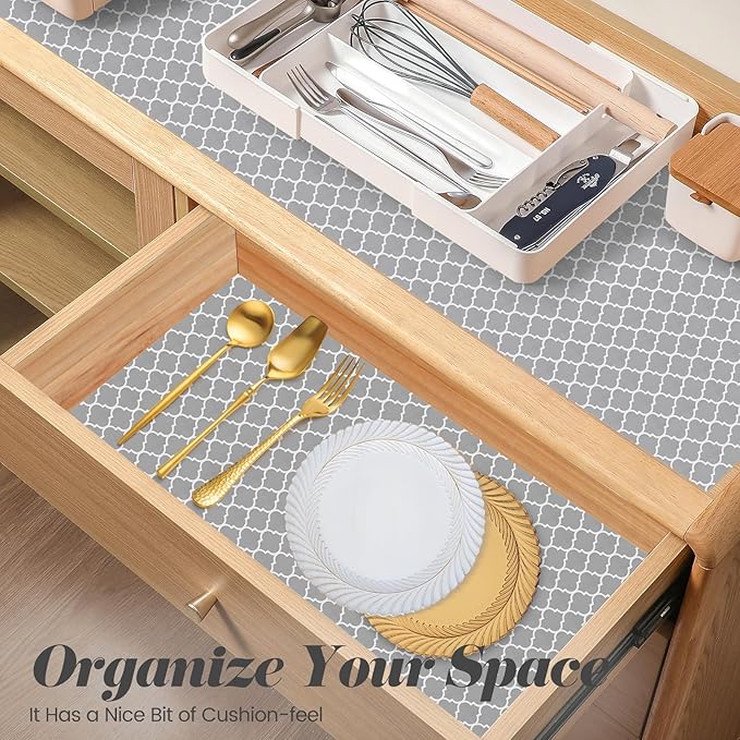 Drawer Shelf Liner for Kitchen Cabinets, Non Adhesive Slip Resistant Shelf Paper Easy to Clean, Strong Grip Thickened Waterproof Washable Mats for Pantry Shelves Cupboard Dresser, 12 in x 10 FT - Image 6